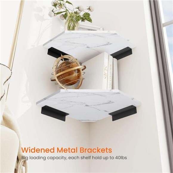 Corner Wall Shelf, Set of 2 Floating Corner Shelves with Wire Hole - Picture 6 of 7